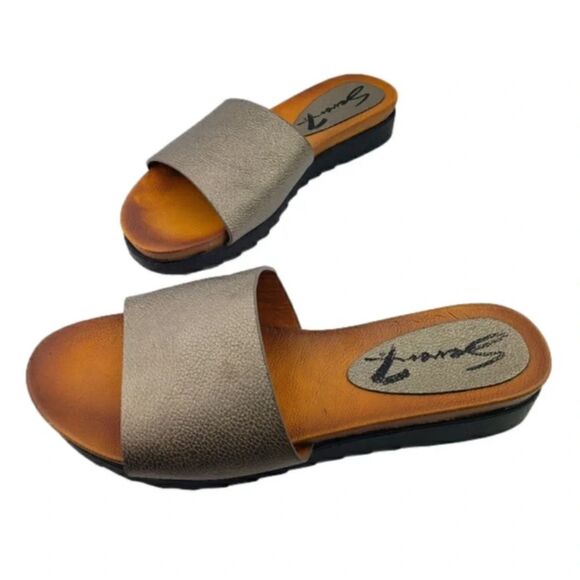 Seven 7 Pearl Slides Sandals Women's Size 10 Taupe Pewter Coastal Minimalist - Picture 1 of 10